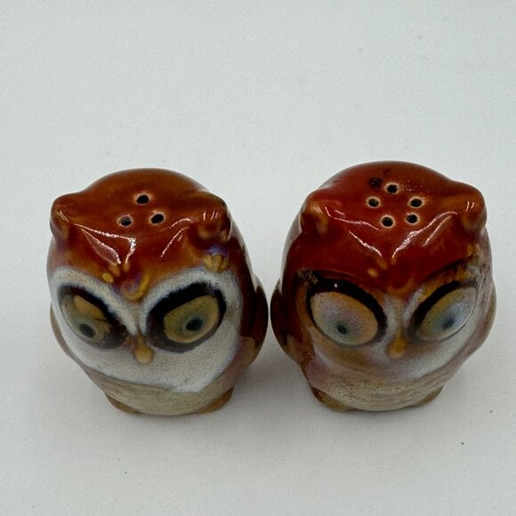 Vintage Ceramic Owl Salt & Pepper Shakers Brown & Beige Retro Pottery - Picture 2 of 6